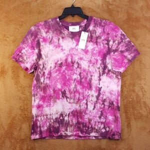 AMI Mens Shirt XL Pink Tie Dye Pullover Crew Cotton Logo Tee $215